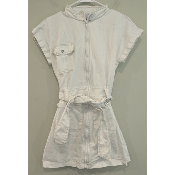 SNDYS. White Full Zip Belt Tie Waist Mini Dress Size Medium - Picture 7 of 7